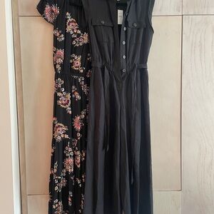 LOFT Black Button-Front Maxi Dress